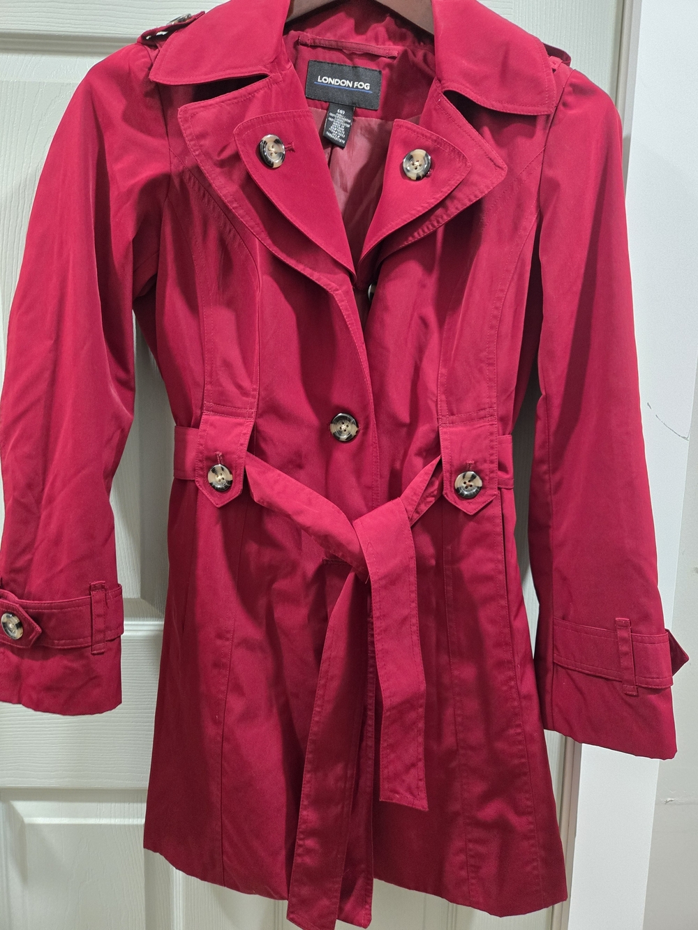 London Fog Womens Wine Red Trench Coat with Belt And Hood - Picture 3 of 10